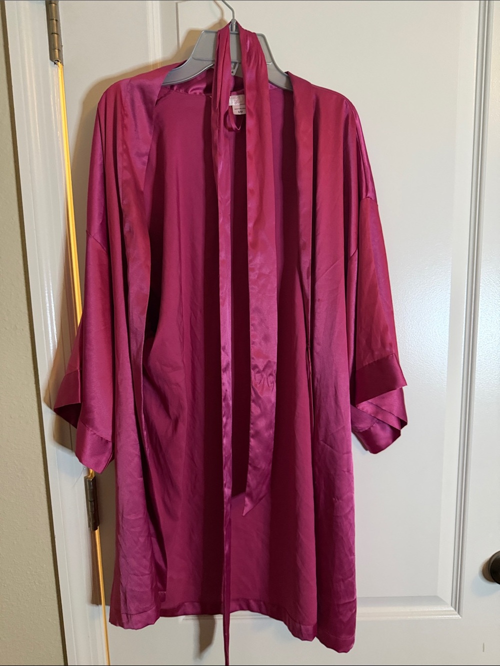 Victoria's Secret Satin Fuchsia Kimono Robe with Waist Tie